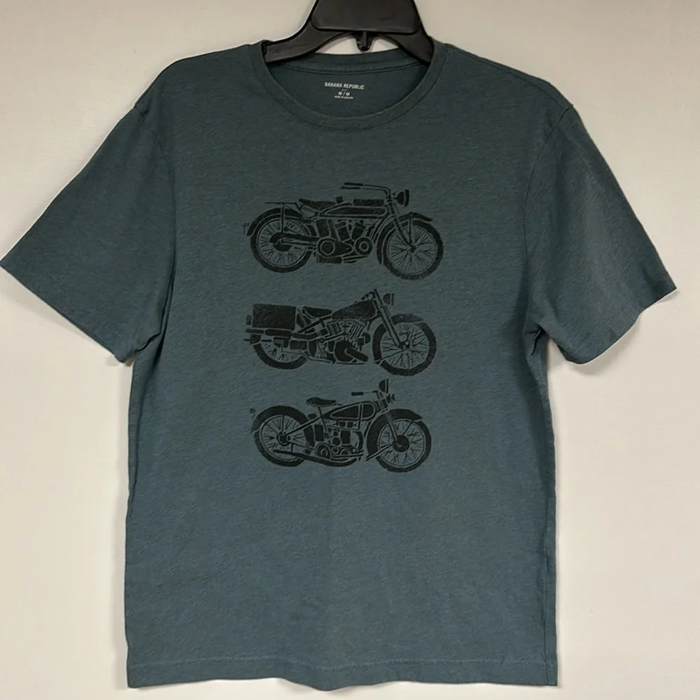 Banana Republic Steel Blue, Cotton Blend Motorcycle TSHIRT Size MED